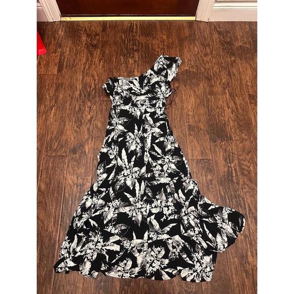 Mi Ami Womens Maxi Dress Size L Black White Floral Strapless Ruffle Summer - Picture 4 of 4